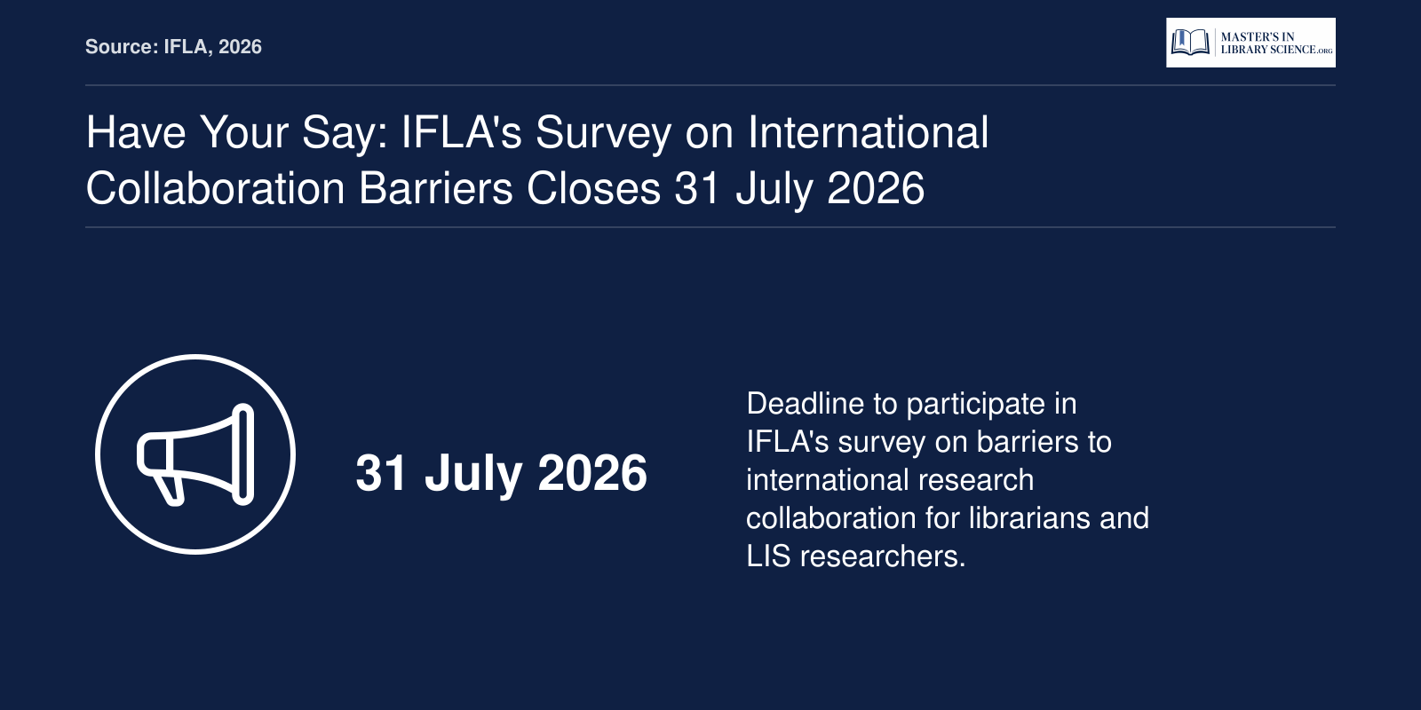 IFLA survey on barriers to international library research collaboration open until 31 July 2026